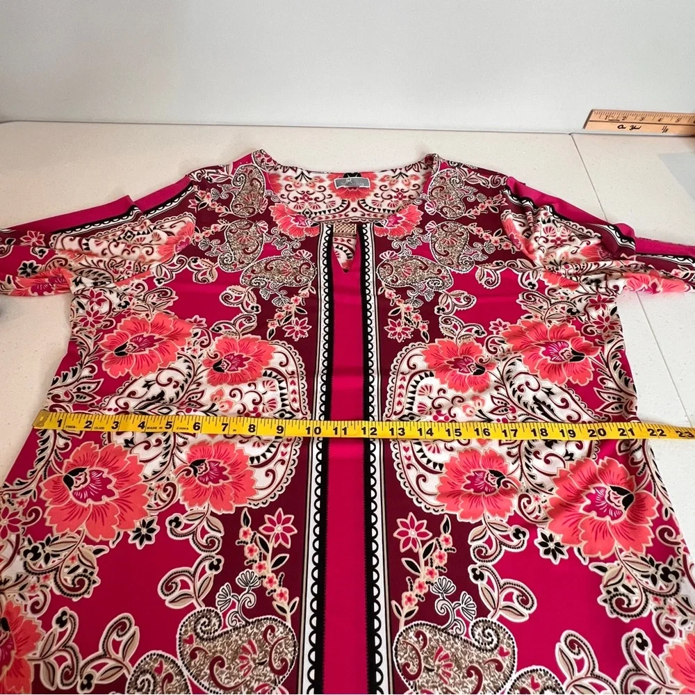 JM Collection Woman Pink Burgundy Sequin Paisley Floral Print Tunic Top Size 1X - Picture 9 of 11